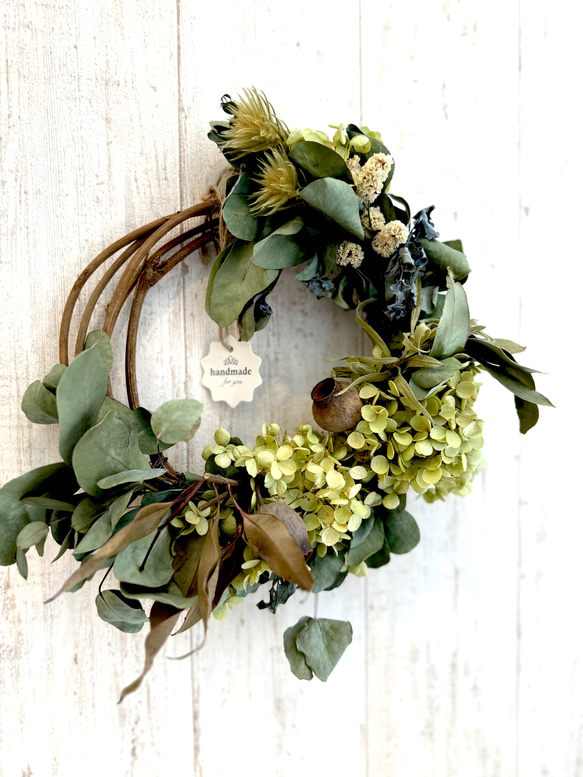 ドライフラワーアナベルユーカリベルガムナッツのリース 26cm リース  