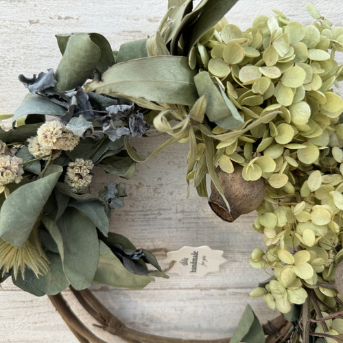 ドライフラワーアナベルユーカリベルガムナッツのリース 26cm リース