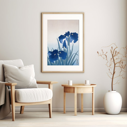 「屋」brand 「菊水」 日本伝統絵画 A4サイズ インテリア 直筆 竹と流水の日本画インテリアポスター☆お正月風流和室和モダン浮世絵和