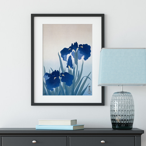 アヤメ菖蒲　青い花　日本画　花絵画 ⭕️一点物！ 花菖蒲 アヤメ 花 青 絵 日本画 絵画 アート 額縁 ⭕️