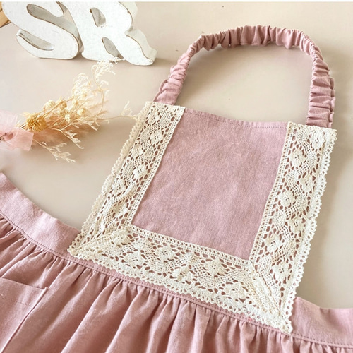 ♡レースが可愛いナチュラルエプロン＆三角巾♡ 90cm〜大人用