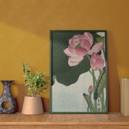 蓮の花日本画インテリアポスター☆ピンク色和室和モダン浮世絵和柄