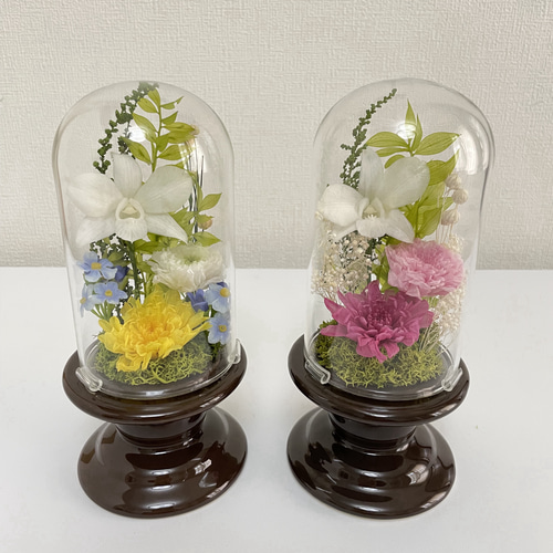 プリザーブドフラワー ガラスドーム入り仏花 シャーベットピンクカラー