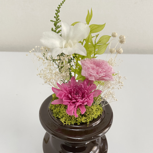 プリザーブドフラワー仏花　ガラスドーム入り　シャーベットピンク　一対　お供え 5cd0a157df28acacf80c6eb2e50f9a