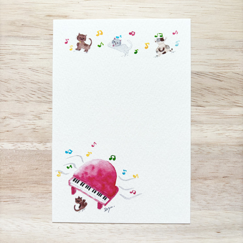 透明水彩画 お手紙用ポストカード3枚セット イラスト 花 バラ 猫 ねこ