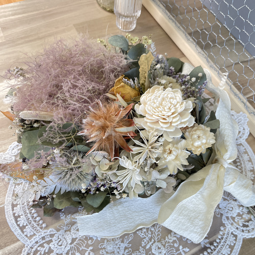 ソラフラワーとルリタマアザミのドライフラワーウェディングブーケ＆ブートニア ソラフラワーとルリタマアザミのドライフラワーウェディング