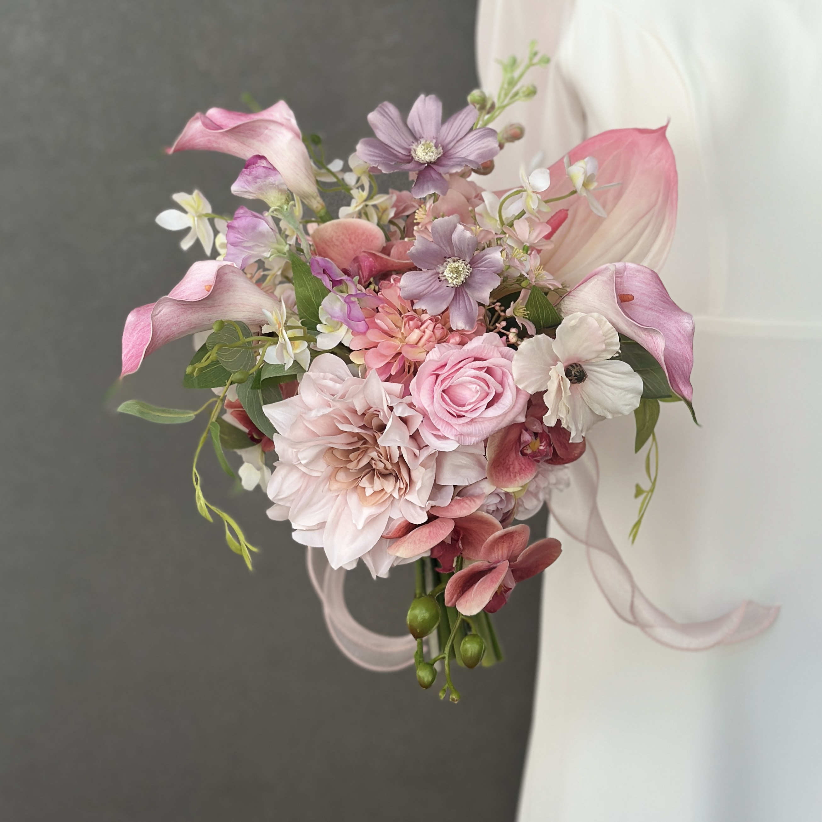 【受注生産・10日以内の発送】ピーチ×パープル・カラーリリィのアシンメトリーデザイン