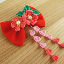 つまみ細工リボン髪飾り　ちりめんボール　七五三　成人式　卒業式 リバティ×一越ちりめん＊パープル】成人式 卒業式 七五三 リボン