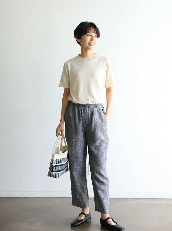 清涼感あるリネンパンツ　テーパードパンツ　リネン100％　240708-1 4枚目の画像