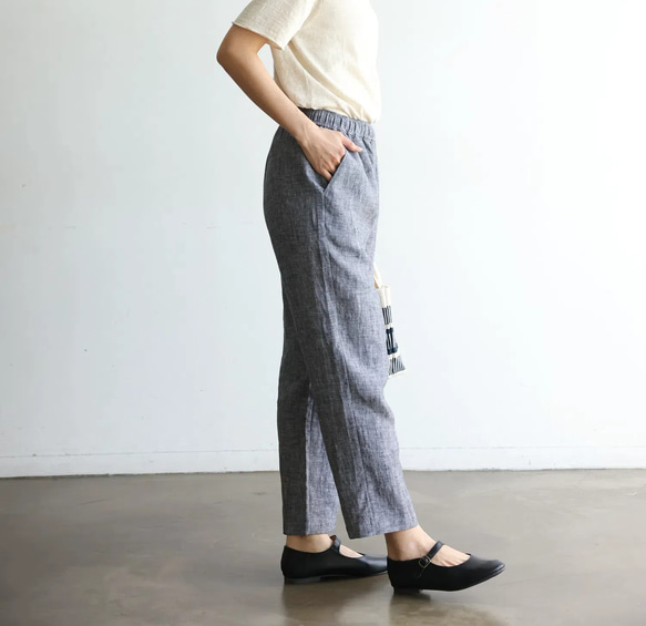 清涼感あるリネンパンツ　テーパードパンツ　リネン100％　240708-1 7枚目の画像