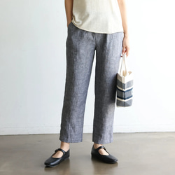 清涼感あるリネンパンツ　テーパードパンツ　リネン100％　240708-1 3枚目の画像