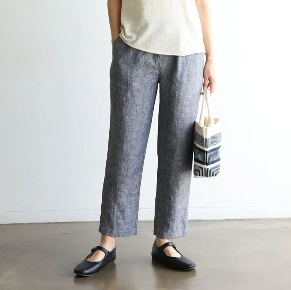 清涼感あるリネンパンツ　テーパードパンツ　リネン100％　240708-1 3枚目の画像