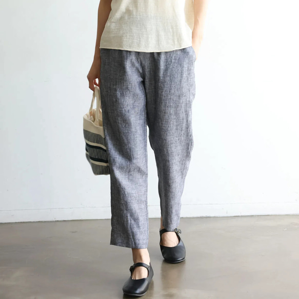 清涼感あるリネンパンツ　テーパードパンツ　リネン100％　240708-1 2枚目の画像