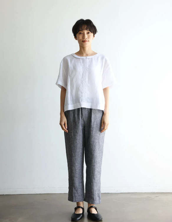 清涼感あるリネンパンツ　テーパードパンツ　リネン100％　240708-1 5枚目の画像