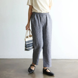 清涼感あるリネンパンツ　テーパードパンツ　リネン100％　240708-1 6枚目の画像