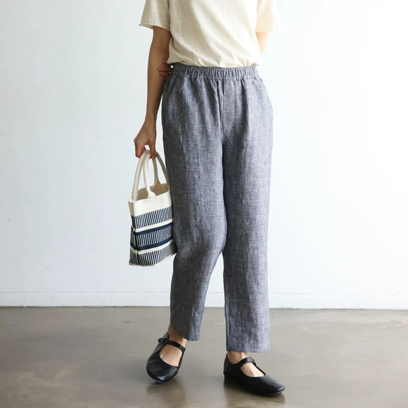 清涼感あるリネンパンツ　テーパードパンツ　リネン100％　240708-1 6枚目の画像