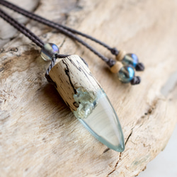 ウッドレジンネックレス ドロップ 雫 ブルー 青 海 マリン サーフ