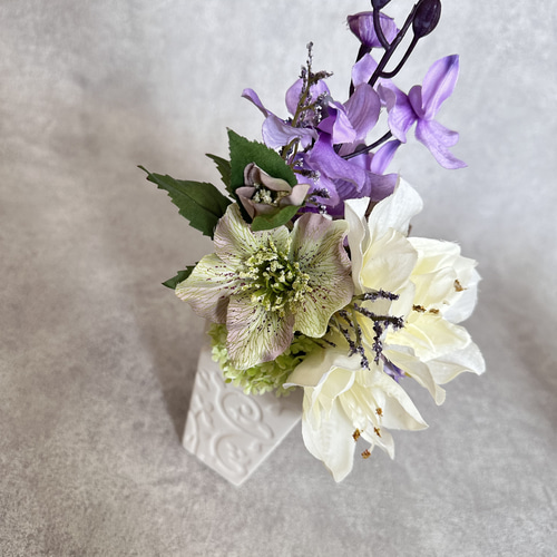 モダン仏花 造花 パープル 紫 グリーン アーティフィシャルフラワー