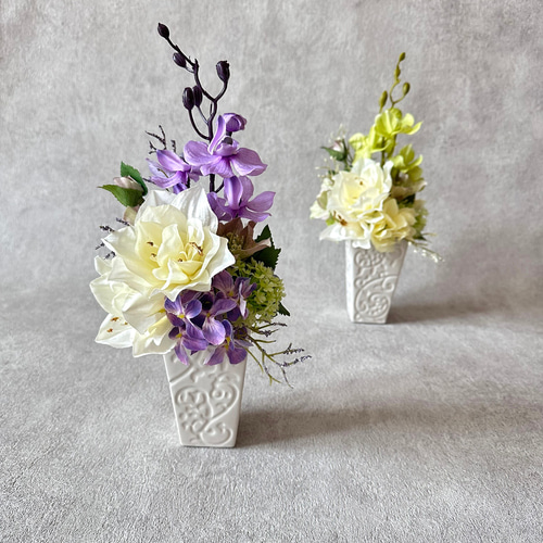 モダン仏花 造花 パープル 紫 グリーン アーティフィシャルフラワー
