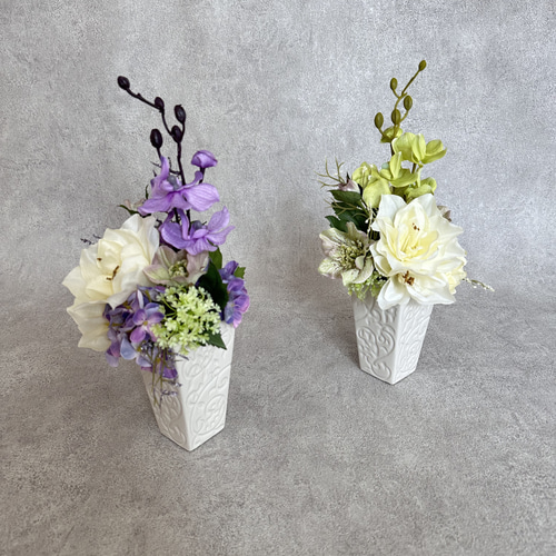 モダン仏花 造花 パープル 紫 グリーン アーティフィシャルフラワー