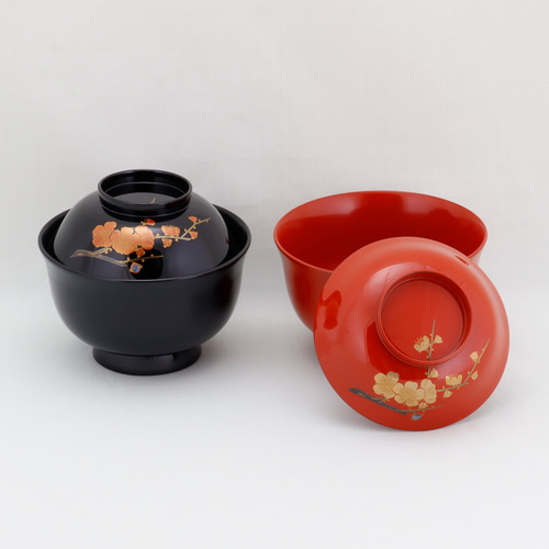 伝統工芸 輪島塗 夫婦吸物椀「紅白梅蒔絵」 【1016】 お椀・ボウル・鉢