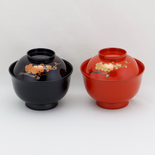 伝統工芸 輪島塗 夫婦吸物椀「紅白梅蒔絵」 【1016】 お椀・ボウル・鉢
