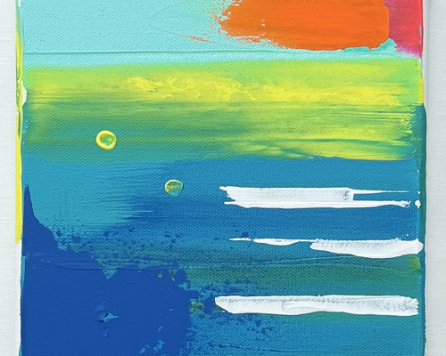 夕波 】ターコイズグリーン グリニッシュブルー 抽象画 絵画 waveflow