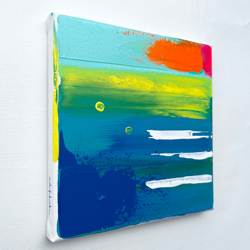 夕波 】ターコイズグリーン グリニッシュブルー 抽象画 絵画 waveflow