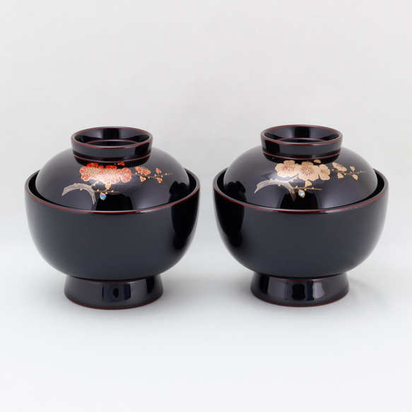 伝統工芸 輪島塗 夫婦雑煮椀「紅白梅蒔絵」 【411】 お椀・ボウル・鉢