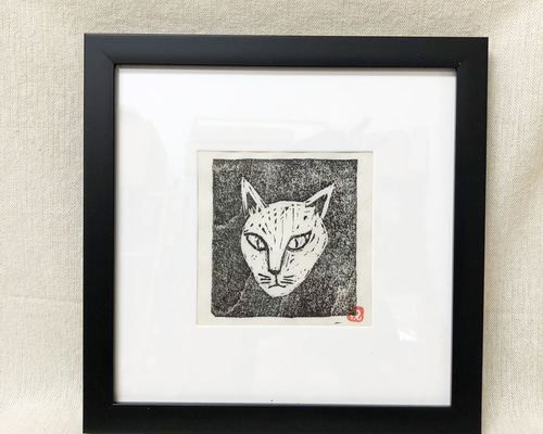 手作り額付き銅版画作品　title「たび猫」「たち猫」「日は登る猫」3枚セット」 手作り額付き銅版画作品 title「たび猫」「たち猫」「日は登る猫