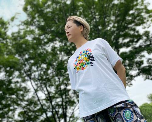 刺繍☆T-shirt／花とアフロ 7.1oz Tシャツ 440design シシマル