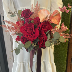 ベージュピンクのナチュラルブーケ ブートニア付き 結婚式 パーティー