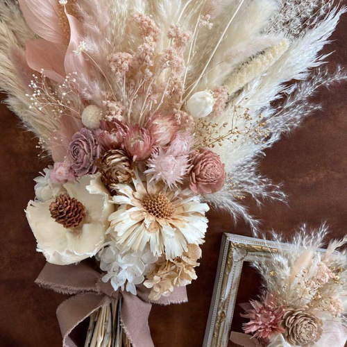 再販人気♡⃛ くすみピンク ウェディングブーケ ドライフラワーブーケ