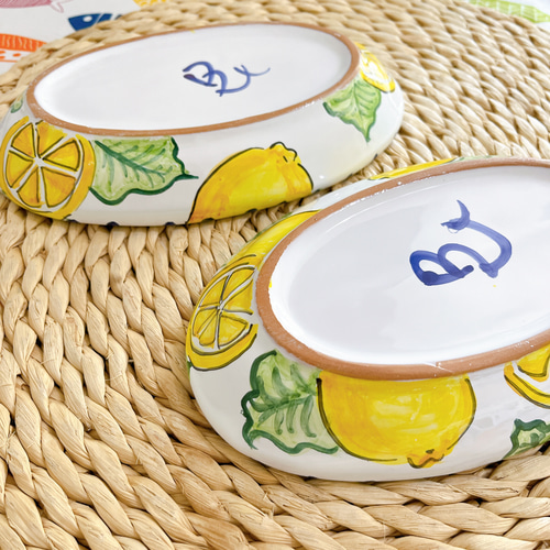 マヨリカ焼きのオーバルプレート 鮮やかなイタリアのレモン柄 中皿