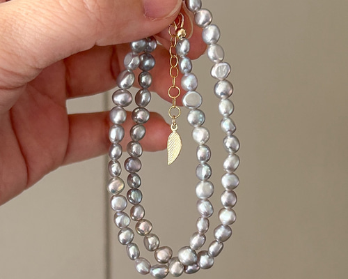 完売御礼 #468 無核 淡水真珠【1連40㌢】約5.7㍉ シルバー ライト