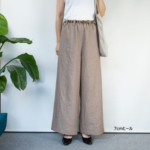 完売TEECHI 「ラムダパンツ」リネン ワイドロング 40 ラミーリネンの足長ワイドパンツ 【M・ミルクティー・フル