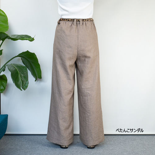 ラミーリネンの足長ワイドパンツ 【M・ミルクティー・フルレングス