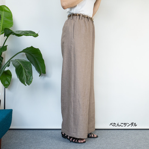 mylan マイラン リゾートパンツ リネン パンツ ラミーリネンの足長ワイドパンツ 【M・ミルクティー・フル