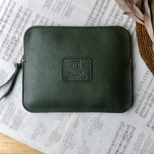 イタリア革のフラットポーチ／深緑 ポーチ DeepLeather 通販 17991582