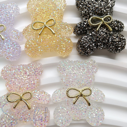 2個】クリスタルなリボンくまちゃん キラキラパーツ オーロラ