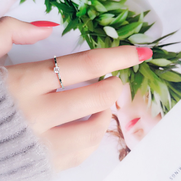 ステンレス‪☆極細 立体ジルコニアリング ピンキーリング 指輪 ワンポイント 金属アレルギー対応 ストーン シンプル 3枚目の画像