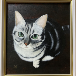 絵画　額付 (黒）油絵　uF6-050520 　可愛い子猫たち 2bc3ed63218fbd066f3efd73eee2e8