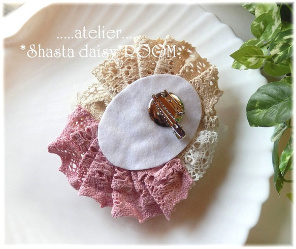 ★SALE★手工编织的蕾丝纱花*『Corsage』 Brooch＆Hair clip (2way) *BigSize 第5張的照片