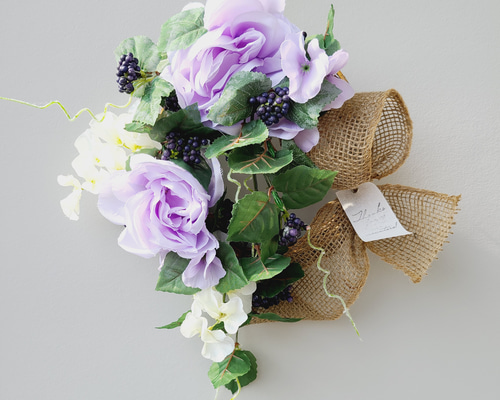 薔薇と野ぶどうのFLOWERリース スイートピー アーティフィシャル