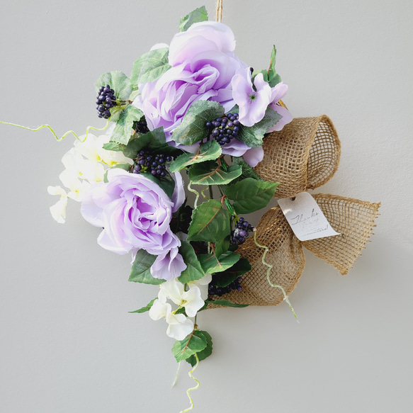 薔薇と野ぶどうのFLOWERリース スイートピー アーティフィシャル