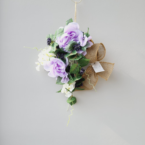 薔薇と野ぶどうのFLOWERリース スイートピー アーティフィシャル
