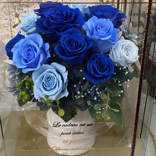 プリザーブドフラワー： ラウンドベースL:blue(青