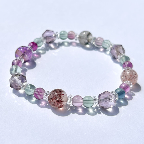 4種のスーパーセブンとローズアメジストのブレスレット ブレスレット  