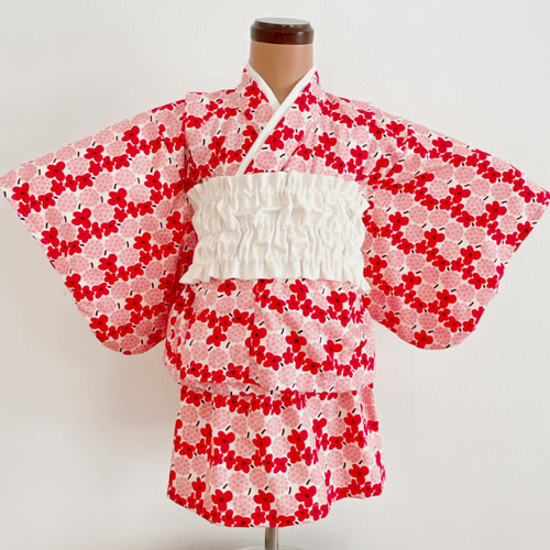 [KURUMI] キッズ浴衣 ハンドメイド浴衣 ゆかた 甚平 新品 浴衣 ゆかた セット 浴衣セット キッズ 子ども 紺 青 花柄