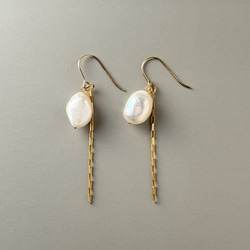 14kgf淡水パールピアス[チェーン パール 仕事 オフィスコーデ きれいめ